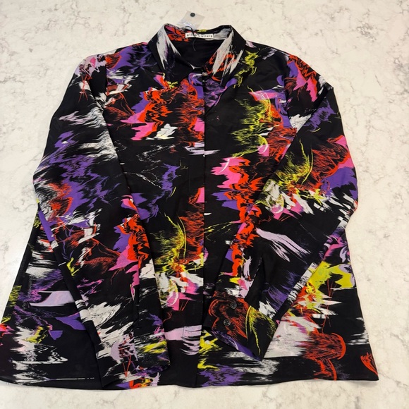 Alice + Olivia Moonstruck Silk Blouse Button Front Top M NWT - Picture 4 of 15